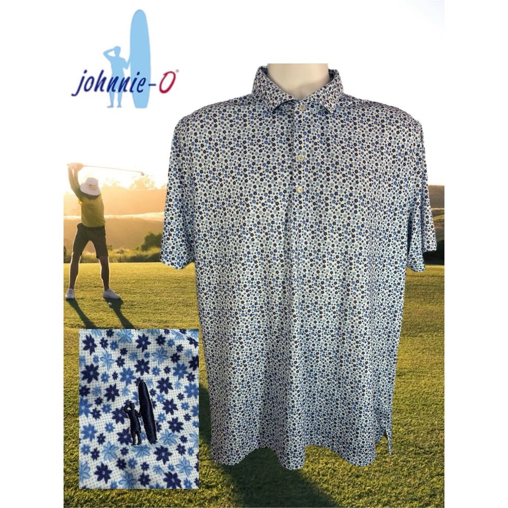 JOHNNIE-O Featherweight Polo Shirt Blue All Over Print XL Floral